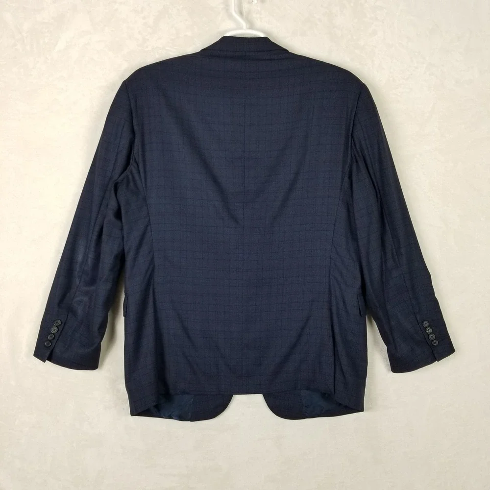Samuelsohn Sport Coat Mens 46R Navy Blue Colombo Icewool 150s Windowpane Blazer